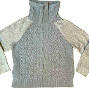 *Lou & Grey Gray Sz S Funnel Neck Hybrid Sweatshirt Sweater Cable Fisherman Knit